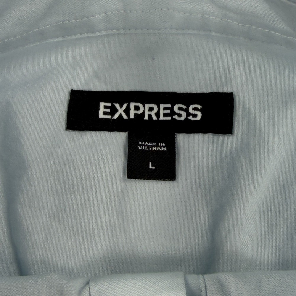 Express Mens Large Light Blue Button Up Shirt Stretch Cotton Dress Shirt - Picture 3 of 8